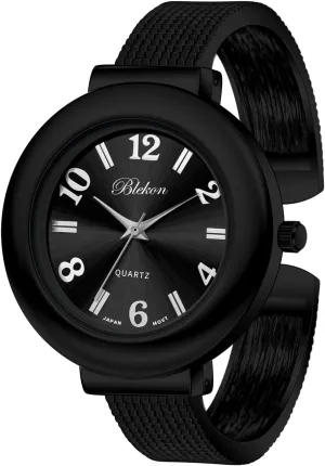 Mesh Textured Cuff sender print microscopy gallop kerosene decline Bangle Ladies Wrist Watch Blekon Collections Womens 37mm Case Arabic Numerals Analog Display 