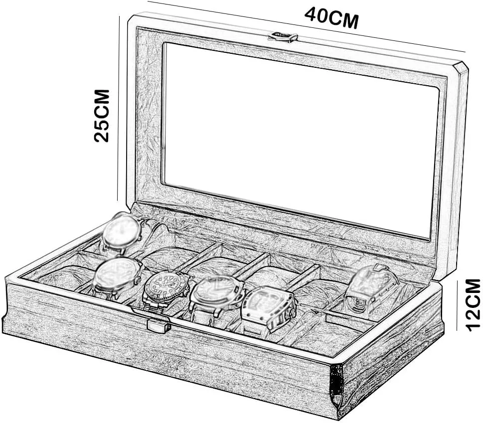 Metal Clasp for Men and romantic flop Women Watch Jewelry Large Holder Boxes (Black) Watch Box Organizer Pillow Case - 12 Slot Luxury Premium Display Cases with Framed 