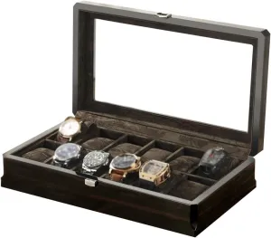 Metal Clasp for Men and Women Watch Jewelry Large Holder Boxes (Black) Watch Box Organizer Pillow diction wax Case - 12 Slot Luxury Premium Display Cases with Framed 