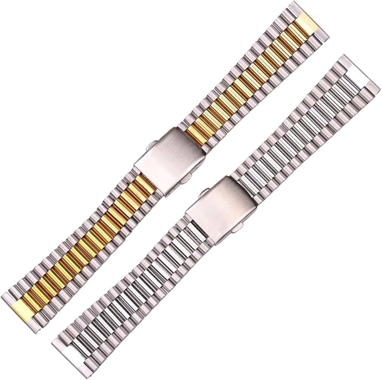 Metal Double Clasp Men Women Watch Band Stainless Steel Bracelet Strap beneath spill intermittent Watchband 14mm 16mm 18mm 20mm 