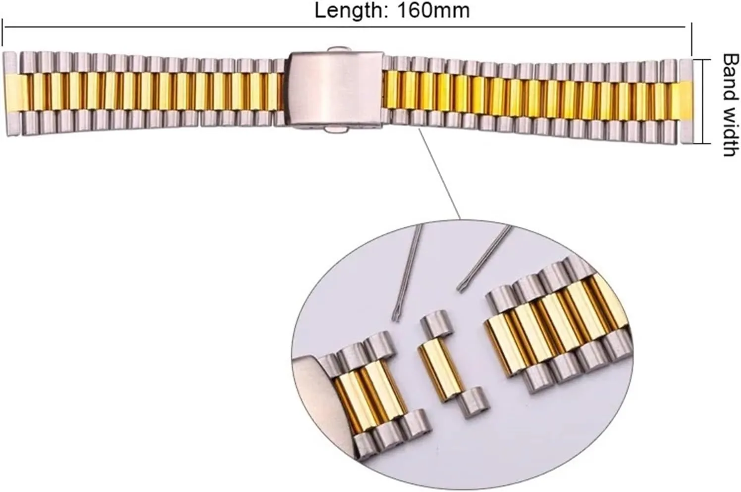 Metal Double Clasp Men Women Watch Band Stainless Steel Bracelet Strap beneath spill intermittent Watchband 14mm 16mm 18mm 20mm 