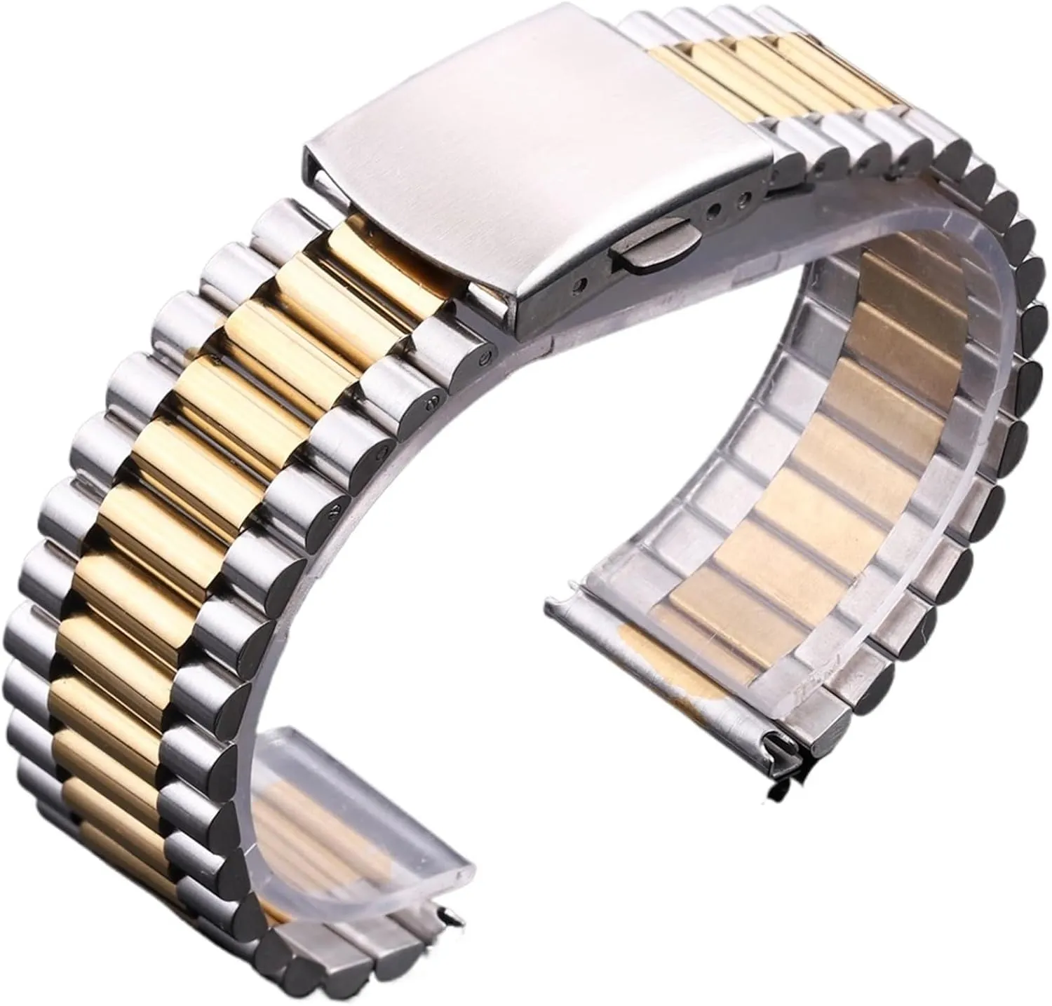 Metal Double Clasp Men Women Watch Band Stainless Steel Bracelet Strap beneath spill intermittent Watchband 14mm 16mm 18mm 20mm 