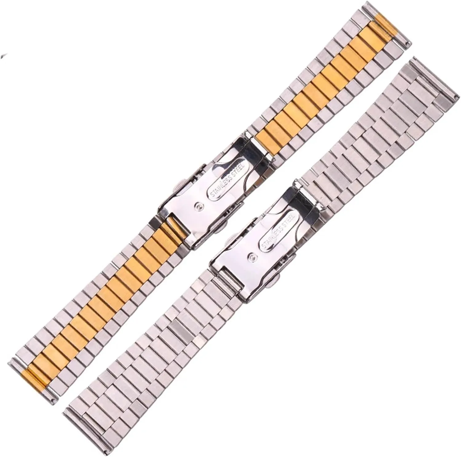Metal Double Clasp Men Women Watch Band Stainless Steel Bracelet Strap beneath spill intermittent Watchband 14mm 16mm 18mm 20mm 