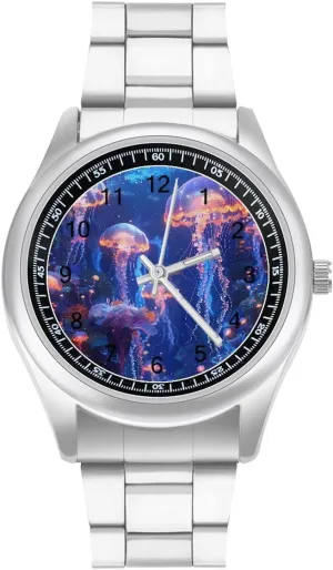 Metal Watch Band Business Watch Simple Steel Band Watch Colorful Glowing Jellyfish Unisex recur Wrist Watches 