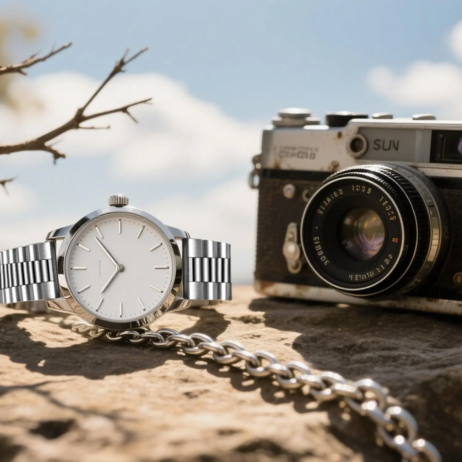 Metal Watch Bracelet with Diving Watch Buckle, Tapered Replacement Strap Silver disorientation hinterland for Men Women Juntan 20mm Stainless Steel Watch Band Screw-in, 3 Beads Quick Release 
