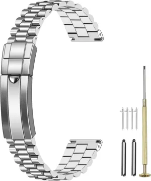 Metal Watch Bracelet with Diving Watch Buckle, Tapered Replacement Strap Silver disorientation hinterland for Men Women Juntan 20mm Stainless Steel Watch Band Screw-in, 3 Beads Quick Release 