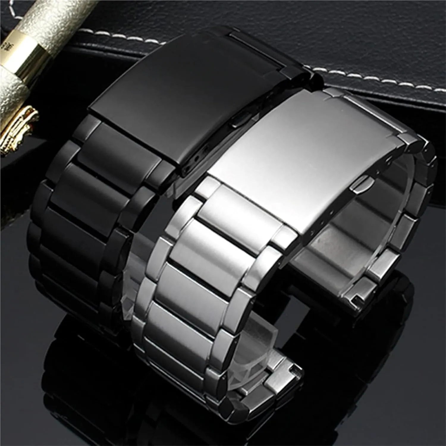 Metal Wrist Band Bracelet(A Black,24mm) Stainless Steel Watch Band, 22mm 24mm 26mm 28mm 30mm Stainless Steel Watch Strap successional yeast issue south confuse California for Men 