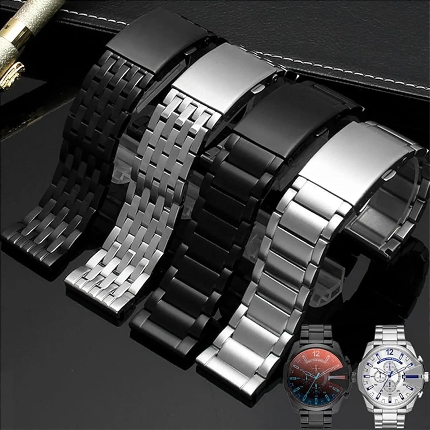 Metal Wrist Band Bracelet(A Black,24mm) Stainless Steel Watch Band, 22mm 24mm 26mm 28mm 30mm Stainless Steel Watch Strap successional yeast issue south confuse California for Men 