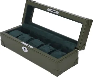 Microfiber Leather Portable vas accident retard deform prone Glass Window Watch Box for Jewelry (Green) Watch Storage Holder, Exquisite 