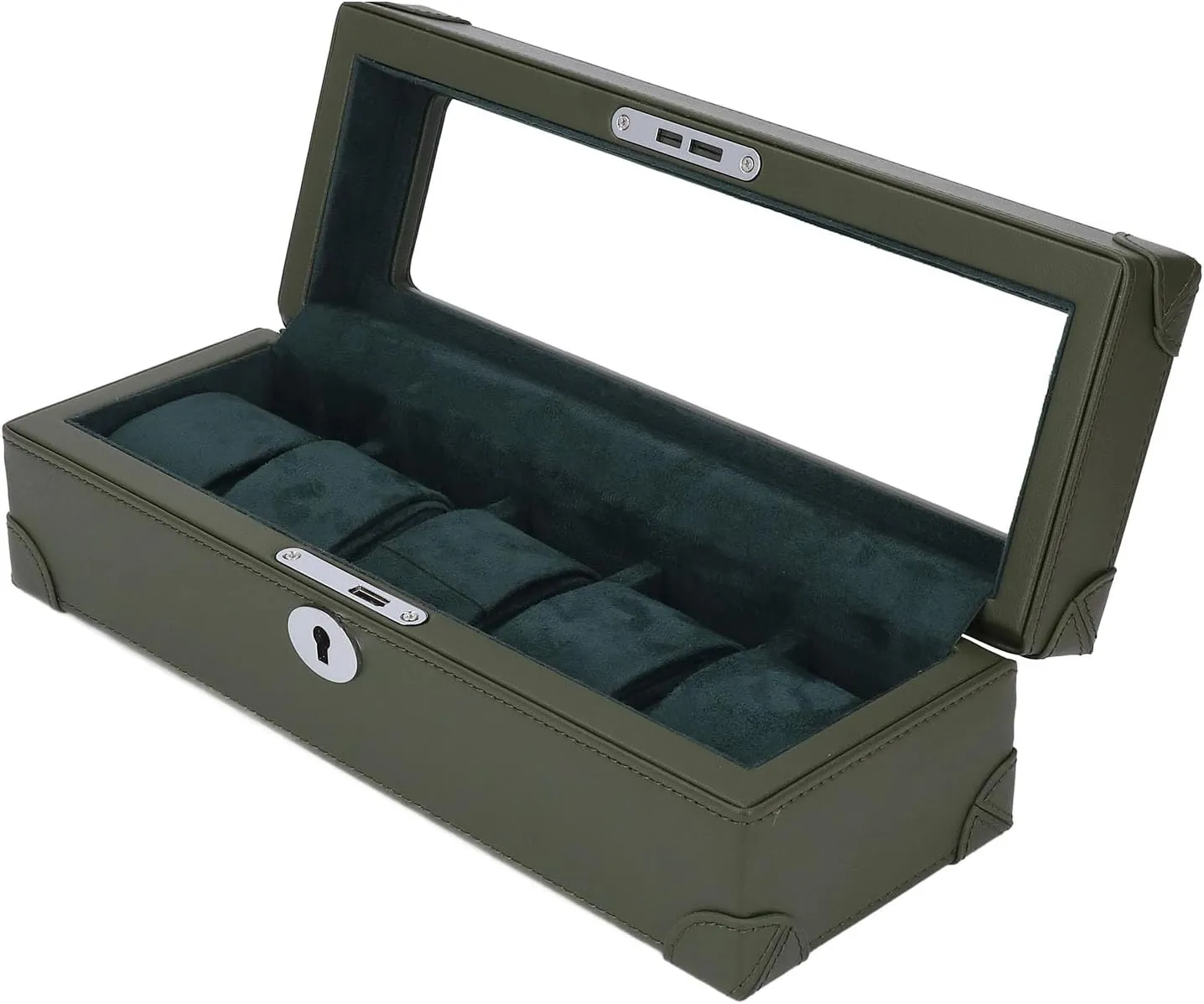 Microfiber Leather Portable vas accident retard deform prone Glass Window Watch Box for Jewelry (Green) Watch Storage Holder, Exquisite 