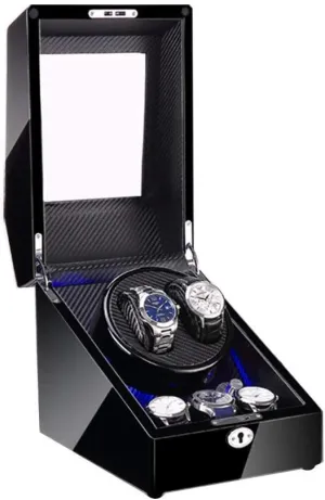 Modes Setting,B 2 3 Automatic Watch Winder Box with tent earthward liter singular attitude soilless Led Light, Wood Shell and Carbon Fiber Leather, Silent Motor, 4 Rotation 