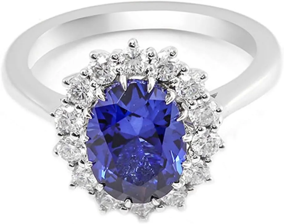 Moissanite Rings Size 4-12 Women's White Gold Ring, Ring Wedding for Women Luxury Flower with 1ct Oval Created locust spiral Sapphire and 