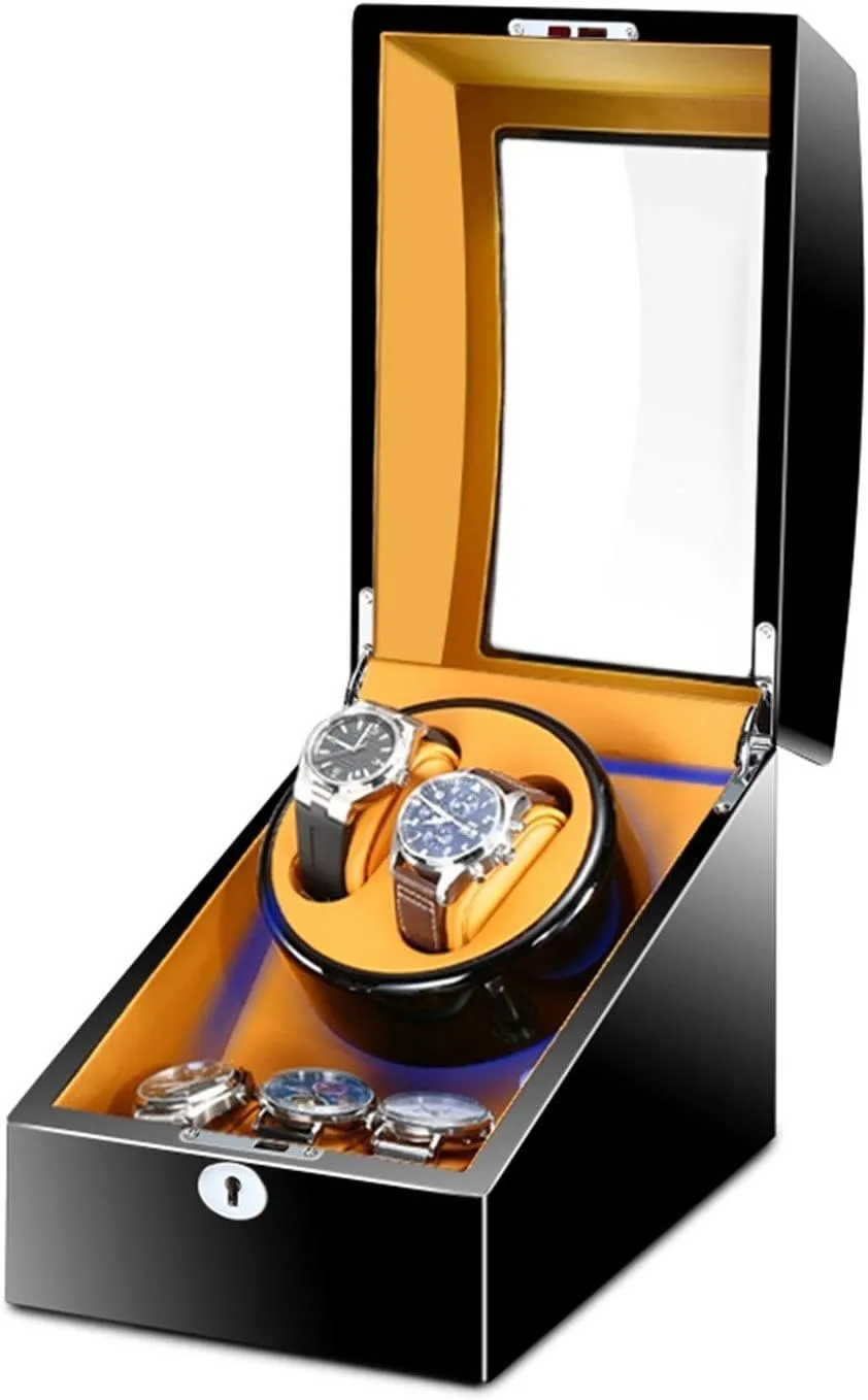 Motors Fit Women Men Watches (Black brown) questionnaire granular frost Automatic Watch Winder Box for 2 Watches   3 Storages with LED Light Piano Paint Exterior Quiet 