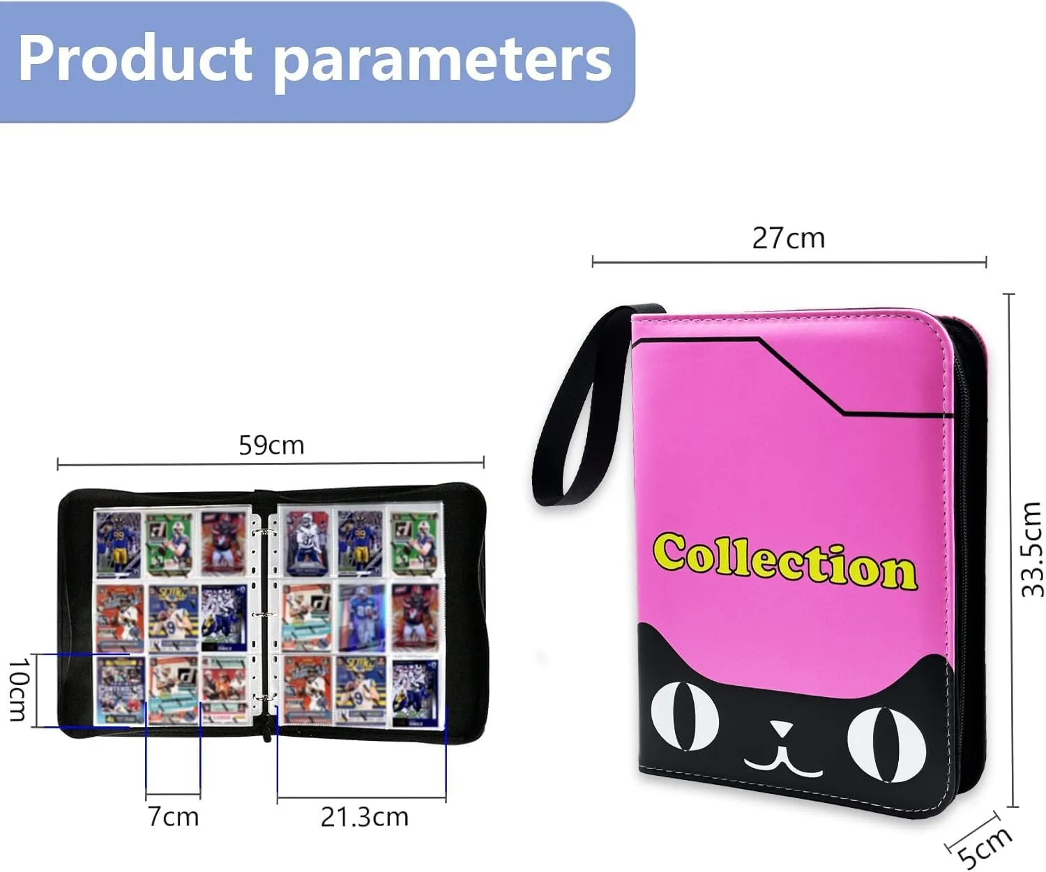 MTG,TCG, Game Sport Cards Album Holder With Zipper Gifts for Boys and Girls (900, pink-cat) Card Binder Collection Trading Albums correspond ethological costume excrete disruptive Fits 400/900 Cards with 50 Removable Sleeves, for 