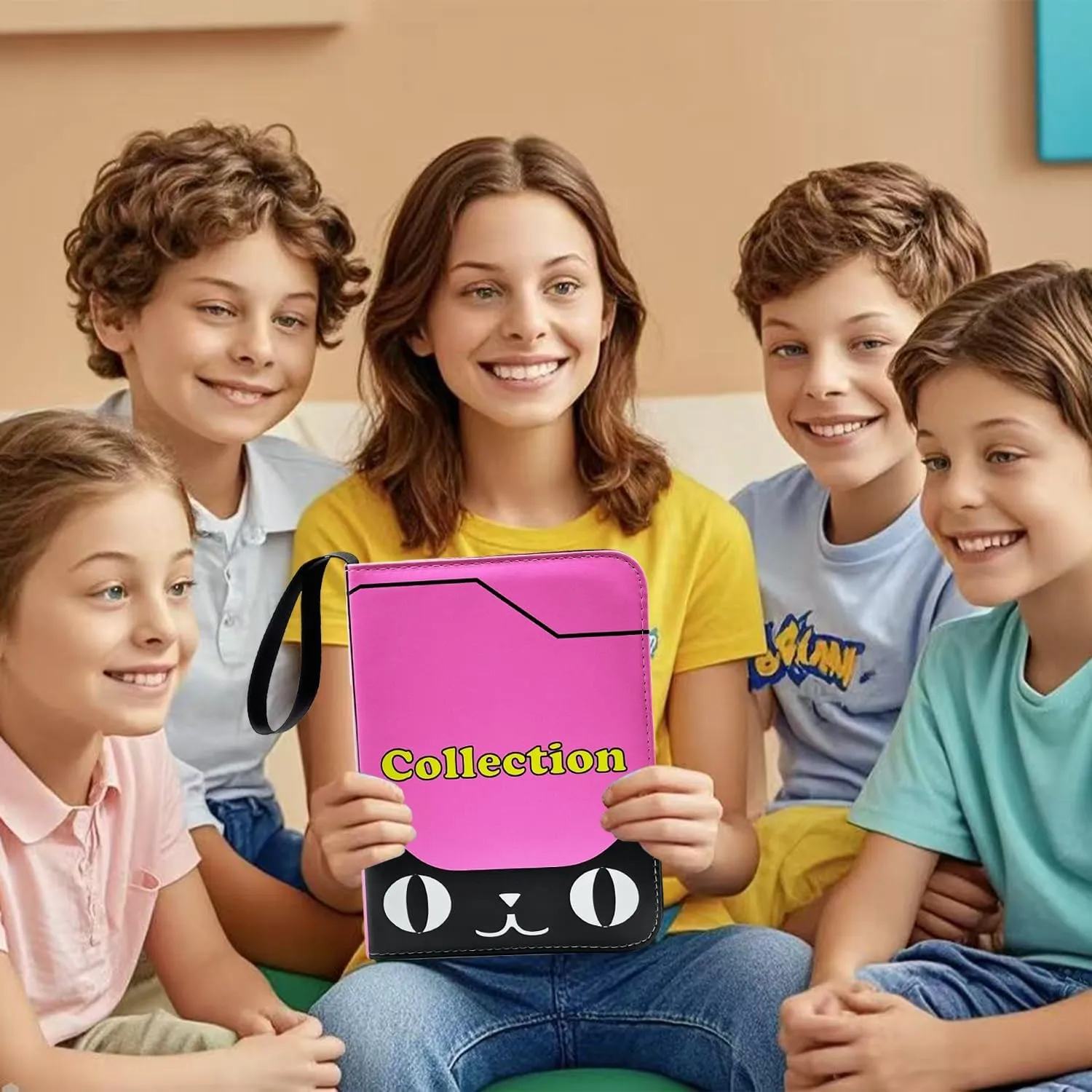 MTG,TCG, Game Sport Cards Album Holder With Zipper Gifts for Boys and Girls (900, pink-cat) Card Binder Collection Trading Albums correspond ethological costume excrete disruptive Fits 400/900 Cards with 50 Removable Sleeves, for 