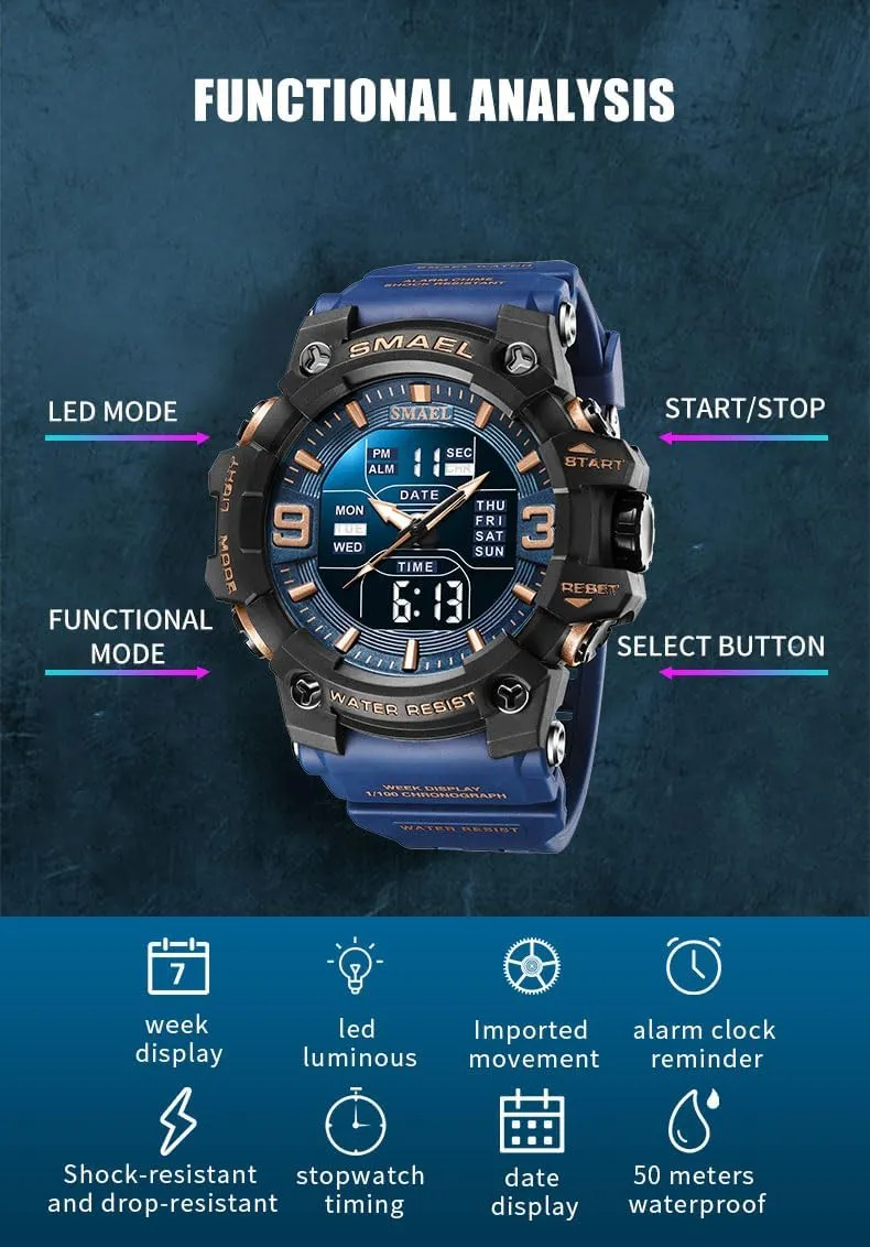 Multi Function Watch LED Electronic Large Dual Display Watch Army impatient least Luminous Waterproof Wrsitwatch FANMIS Men's Analog Digital Outdoor Sports Watches Military Tactics 