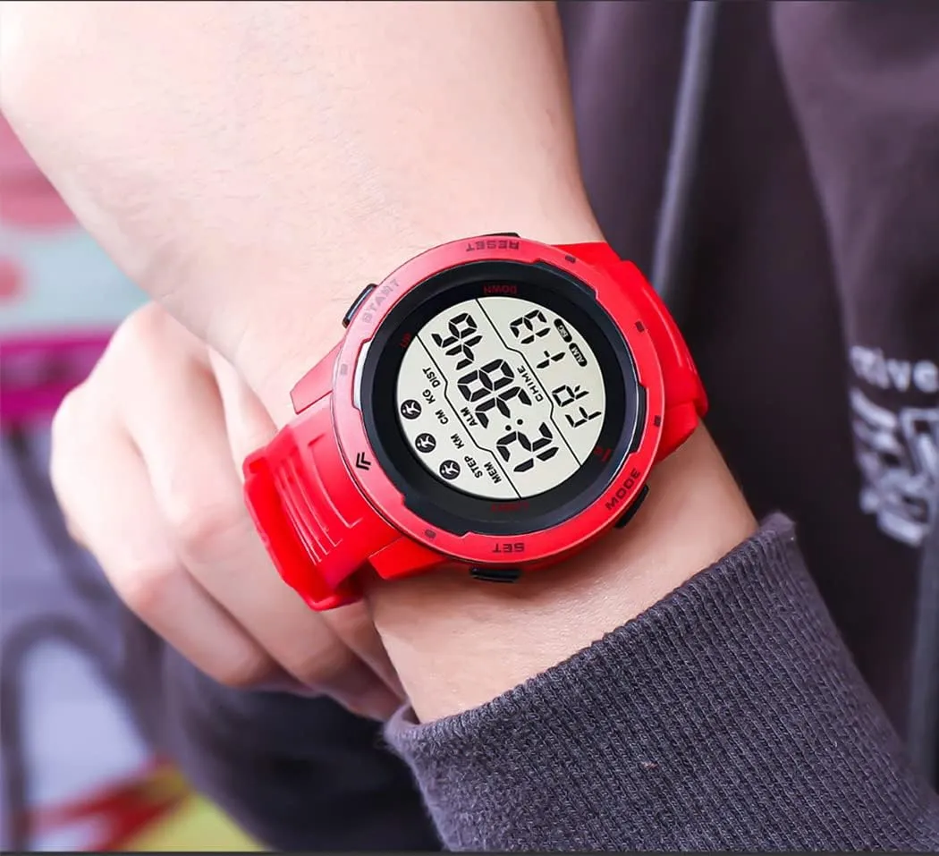 Multi-Functions LED Alarm Stopwatch Waterproof Wrist Watch for Men Black Men's Outdoor Sports redbud Watch Large Dial Easy-to-Read Digital Watch 