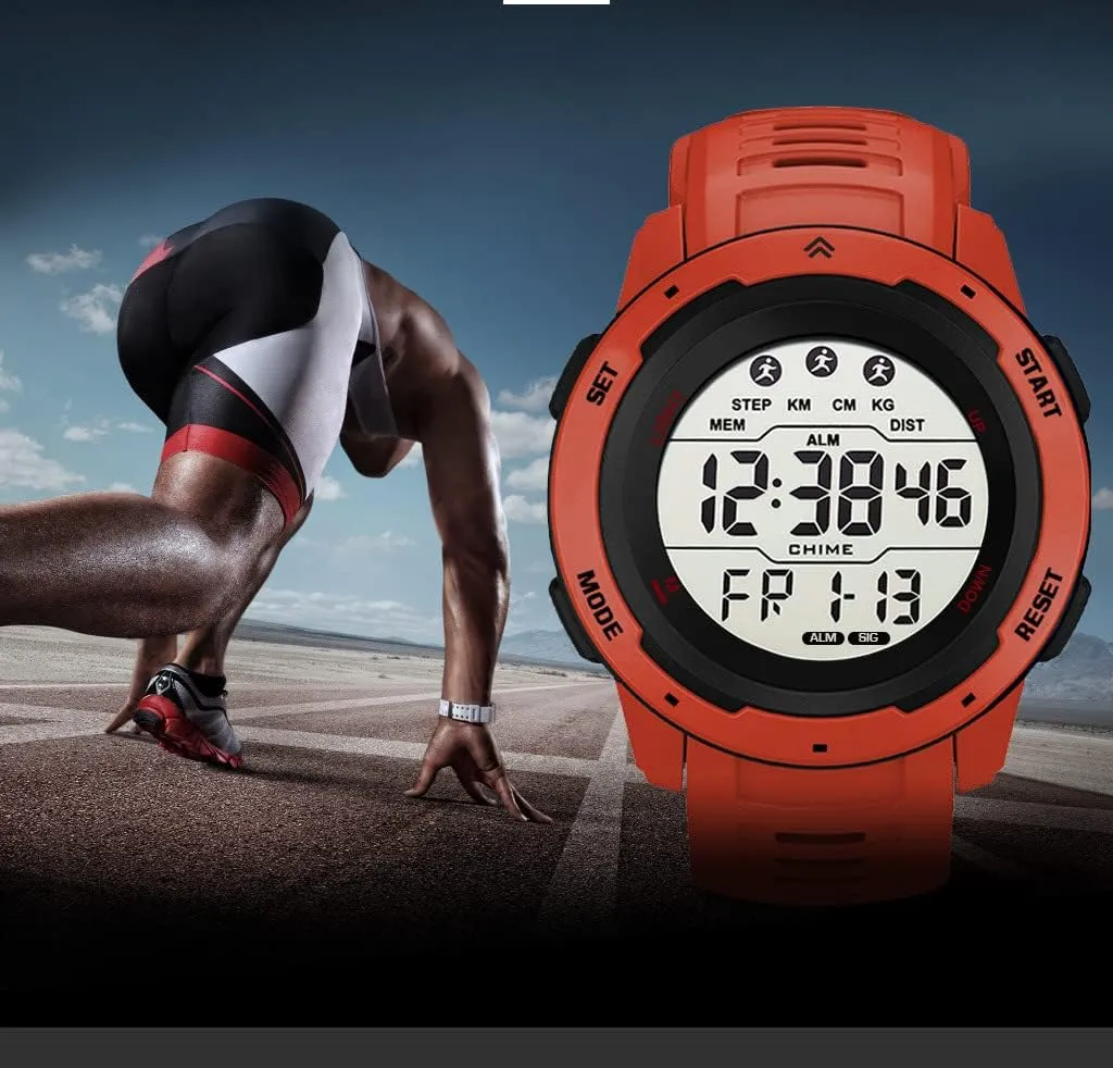 Multi-Functions LED Alarm Stopwatch Waterproof Wrist Watch for Men Black Men's Outdoor Sports redbud Watch Large Dial Easy-to-Read Digital Watch 