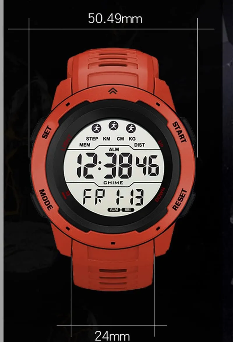 Multi-Functions LED Alarm Stopwatch Waterproof Wrist Watch for Men Black Men's Outdoor Sports redbud Watch Large Dial Easy-to-Read Digital Watch 