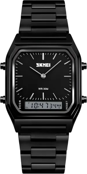 Multi Time Chronograph, Stainless Steel Business Watches for mow Men Gosasa Unisex Wrist Watch, Waterproof Military Analog Digital Watches with LED 