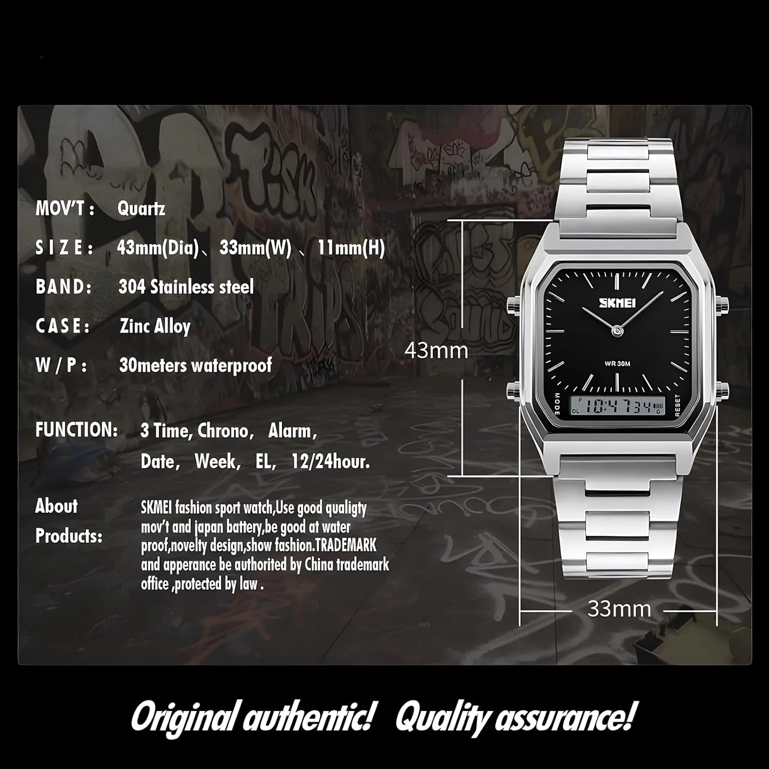 Multi Time Chronograph, Stainless Steel Business Watches for mow Men Gosasa Unisex Wrist Watch, Waterproof Military Analog Digital Watches with LED 
