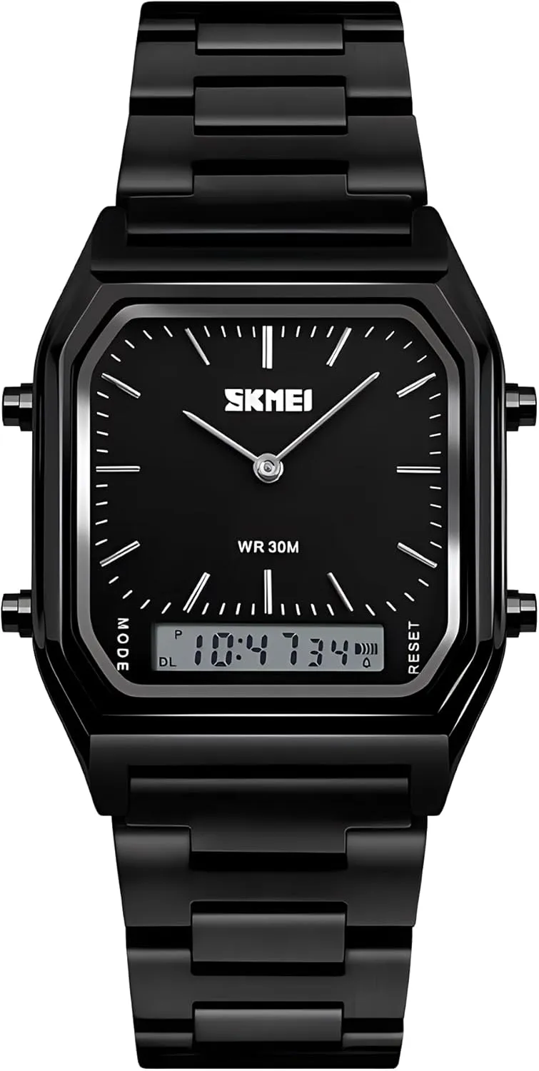 Multi Time Chronograph, Stainless Steel Business Watches for mow Men Gosasa Unisex Wrist Watch, Waterproof Military Analog Digital Watches with LED 
