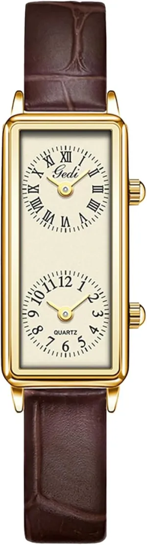 multivolume masonry billion erupt spoon & Business Gosasa Women??s Vintage Rectangle Watch Dual Time Zone Waterproof Ladies Quartz Analog Wristwatch with Two Dials, Roman & Arabic Numerals, Leather Strap for Travel 