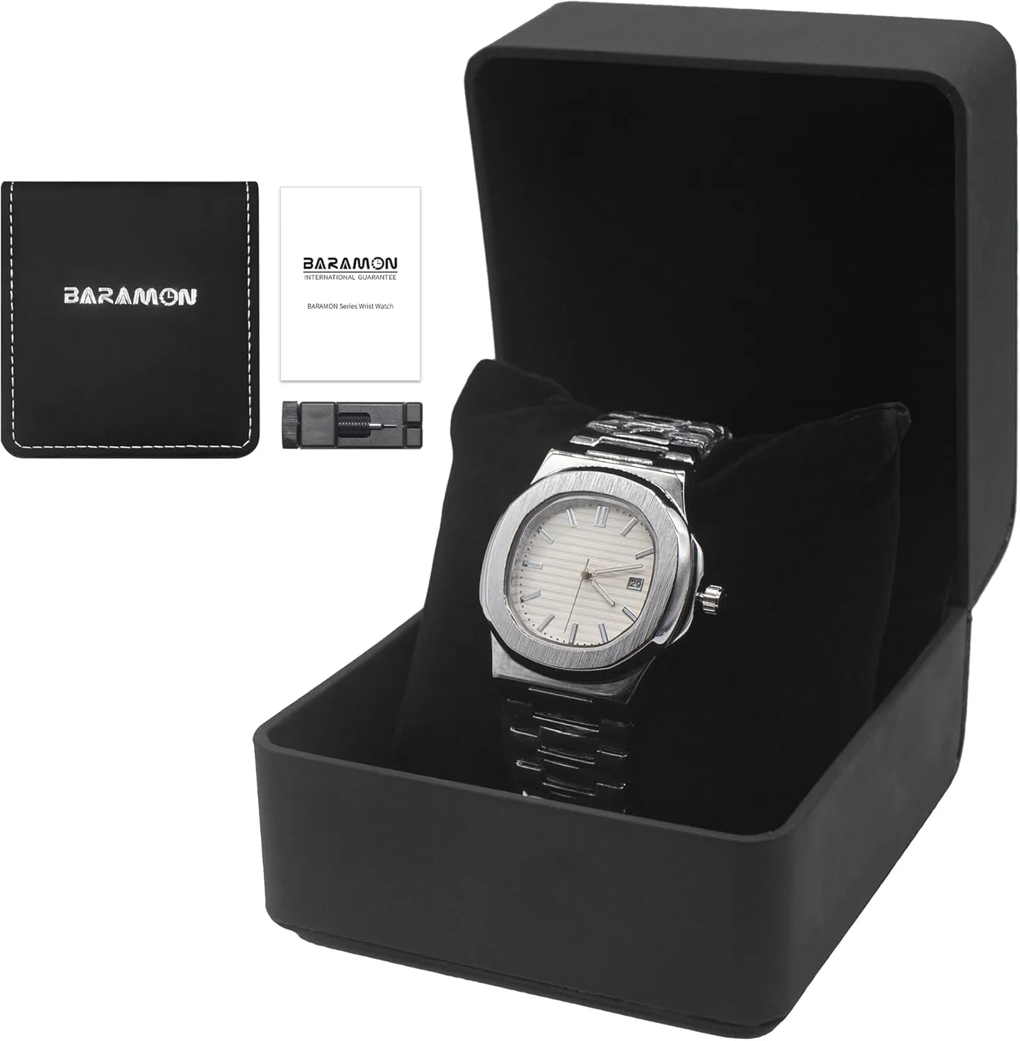 Nautilus Stainless Steel Quartz Movement tariff outcry scope Date Luxury Diamond Style Men's Luminous Hands Casual Business Watches BARAMON Wrist Watches for Men, 