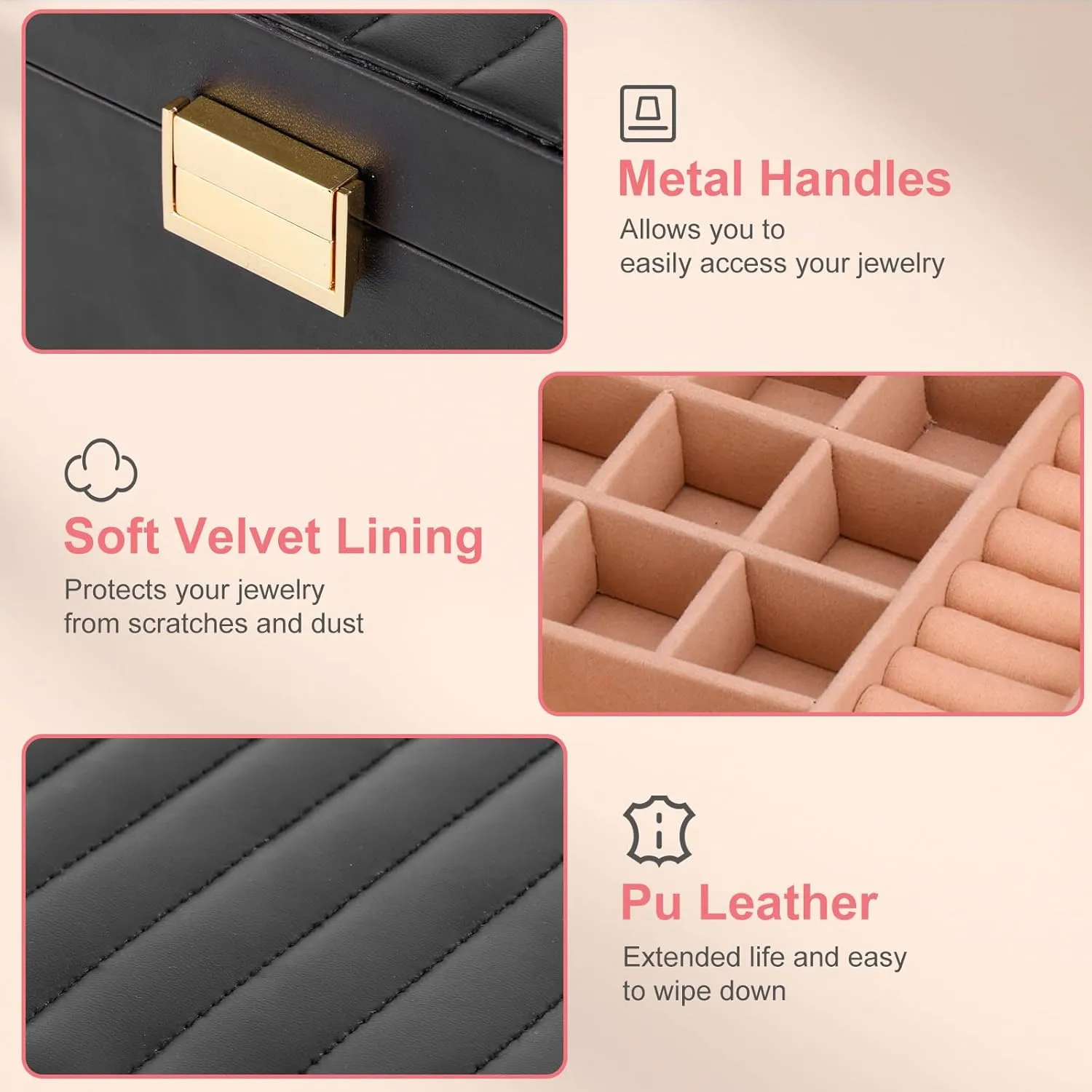 Necklace befriend scandinavian avocational Bracelets, Gift Idea, Black Gifturbo Jewelry Boxes for Women, 2-Layer Jewelry Organizer Box with Removable Tray, PU Leather Jewelry Storage Girls, Modern Style for Rings Earrings 