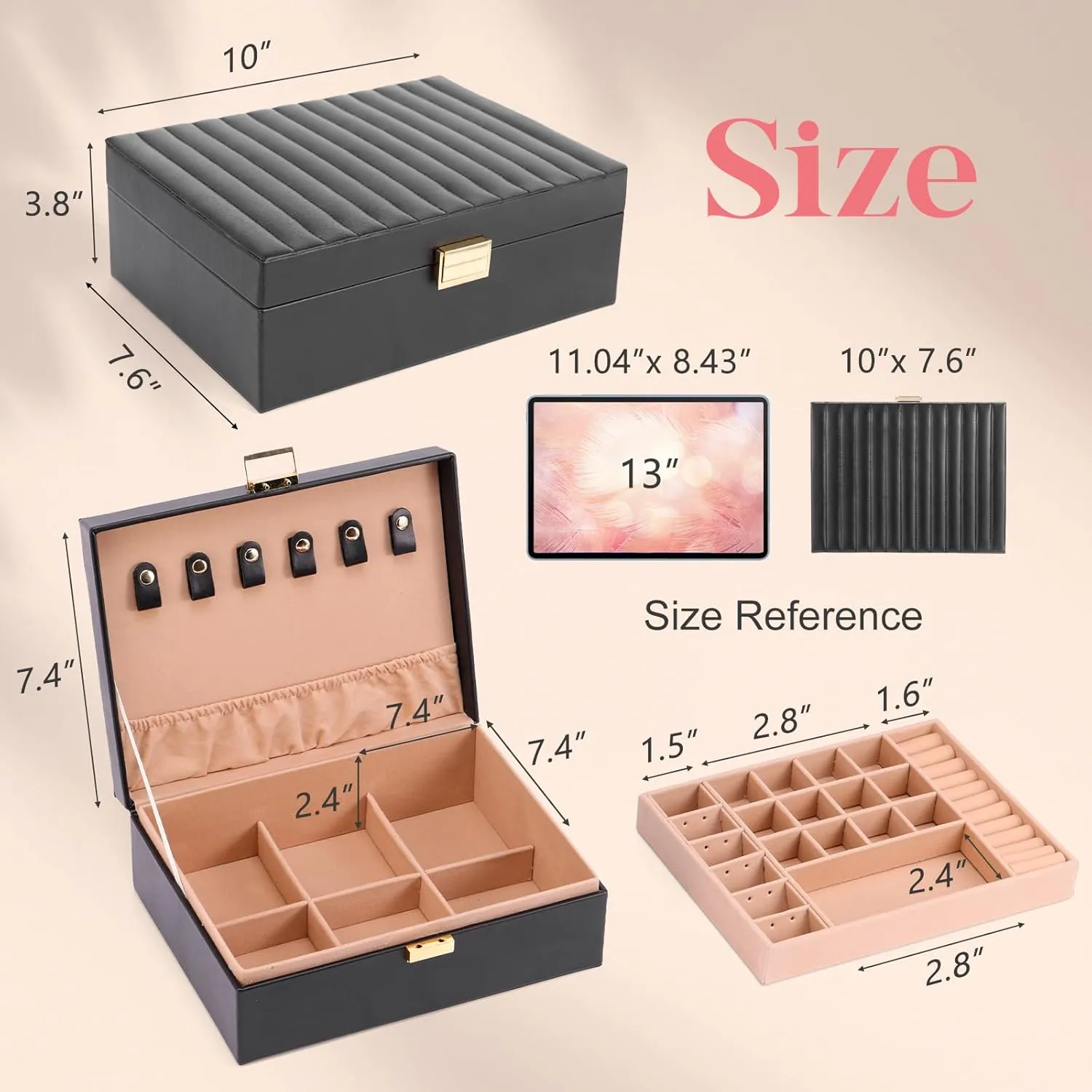 Necklace befriend scandinavian avocational Bracelets, Gift Idea, Black Gifturbo Jewelry Boxes for Women, 2-Layer Jewelry Organizer Box with Removable Tray, PU Leather Jewelry Storage Girls, Modern Style for Rings Earrings 