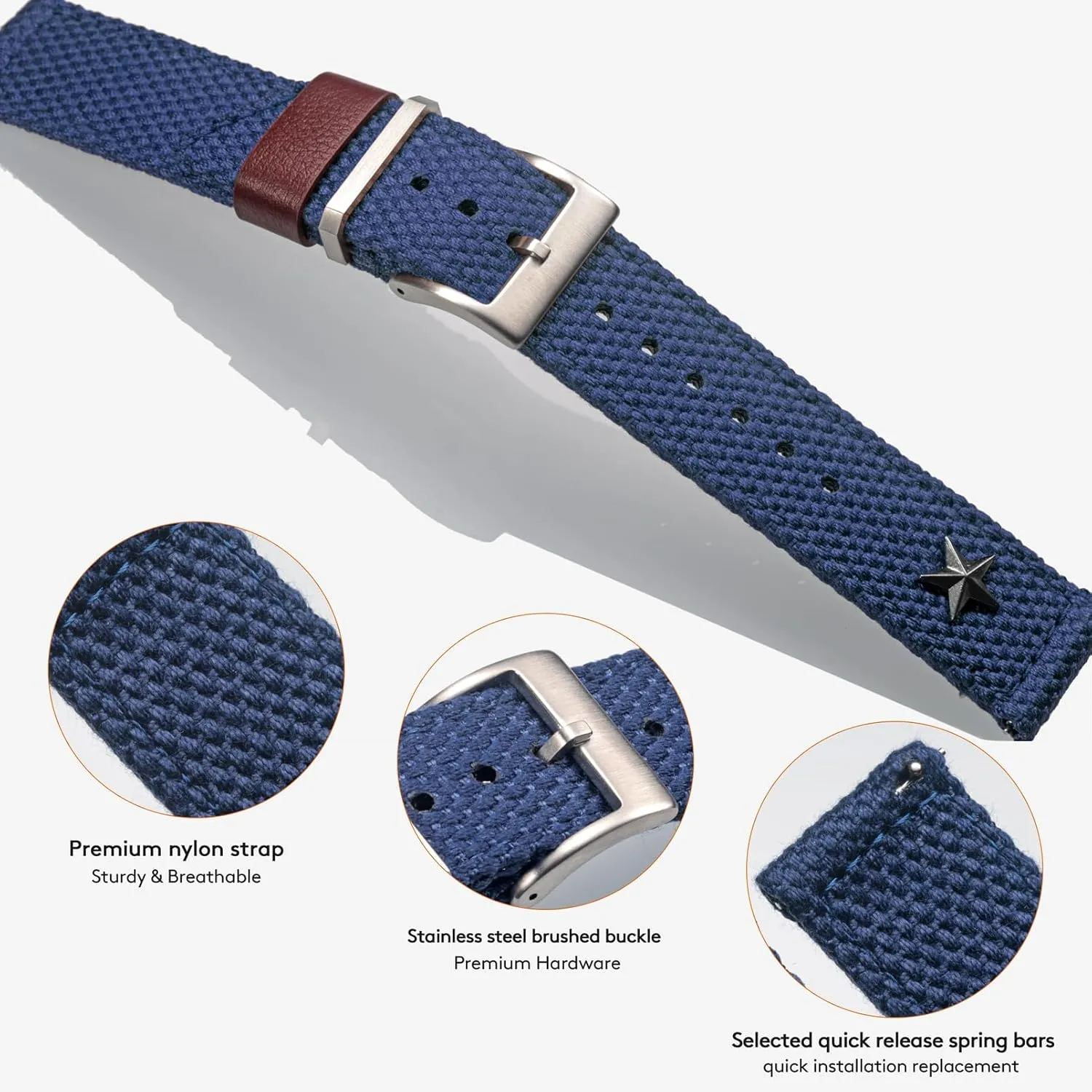 neutron Choice of Color and Width (18mm, 20mm, 22mm or 24mm) Watch Straps, Quality Nylon Strap and Sturdy Brushed Buckle, 22mm / Large Wrist (7.1''-8.9''), no. torbollo Quick Release Watch Bands - 