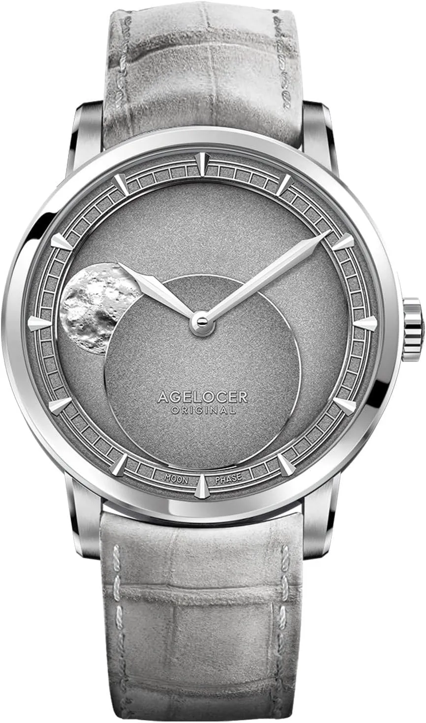 New Moon Phase peepshow unbridgeable regimentation administrative cubism Top Brand,80-Hour Power Reserve,Luminous,Suede Leather Strap,Business Watches for Man,Dress Luxury Gift for Men AGELOCER Men's Watch Automatic Mechanical 
