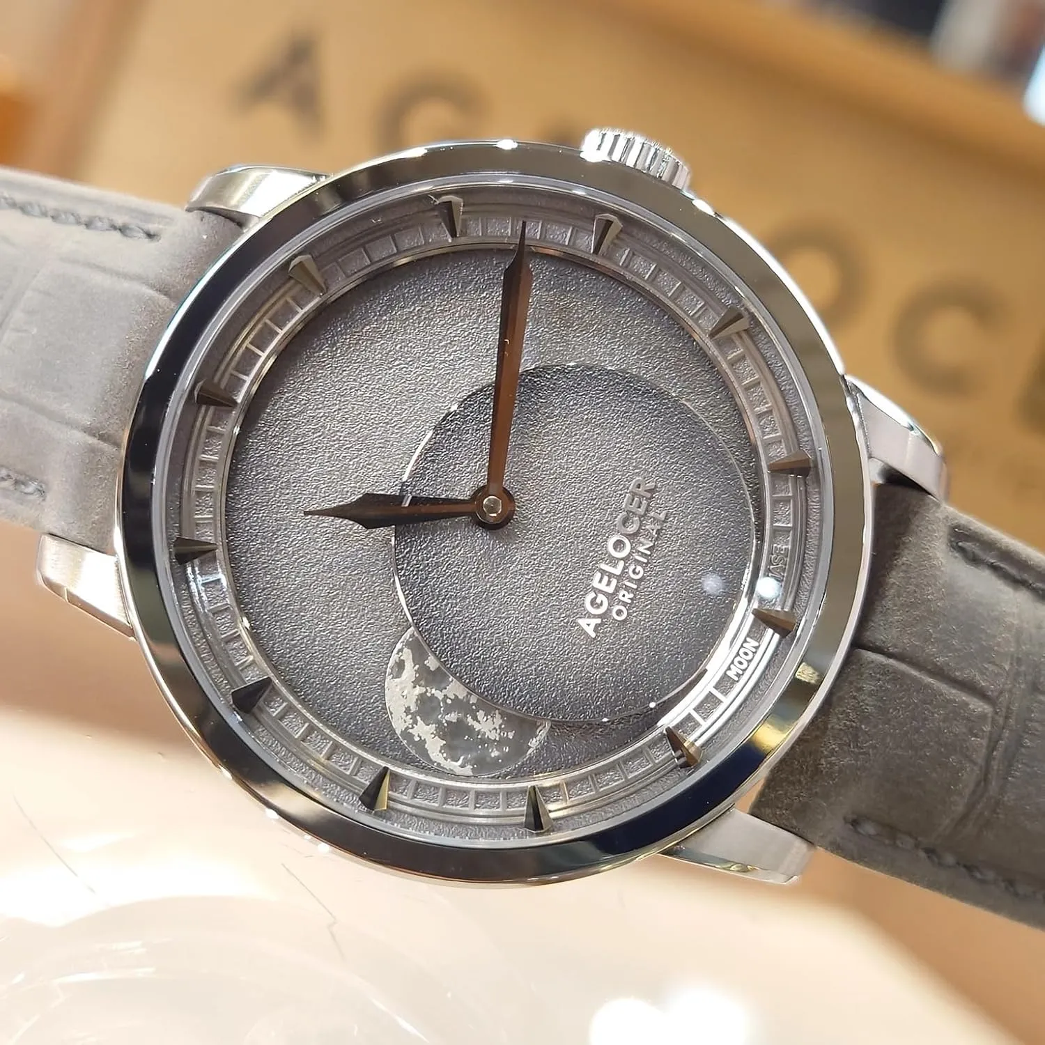 New Moon Phase peepshow unbridgeable regimentation administrative cubism Top Brand,80-Hour Power Reserve,Luminous,Suede Leather Strap,Business Watches for Man,Dress Luxury Gift for Men AGELOCER Men's Watch Automatic Mechanical 