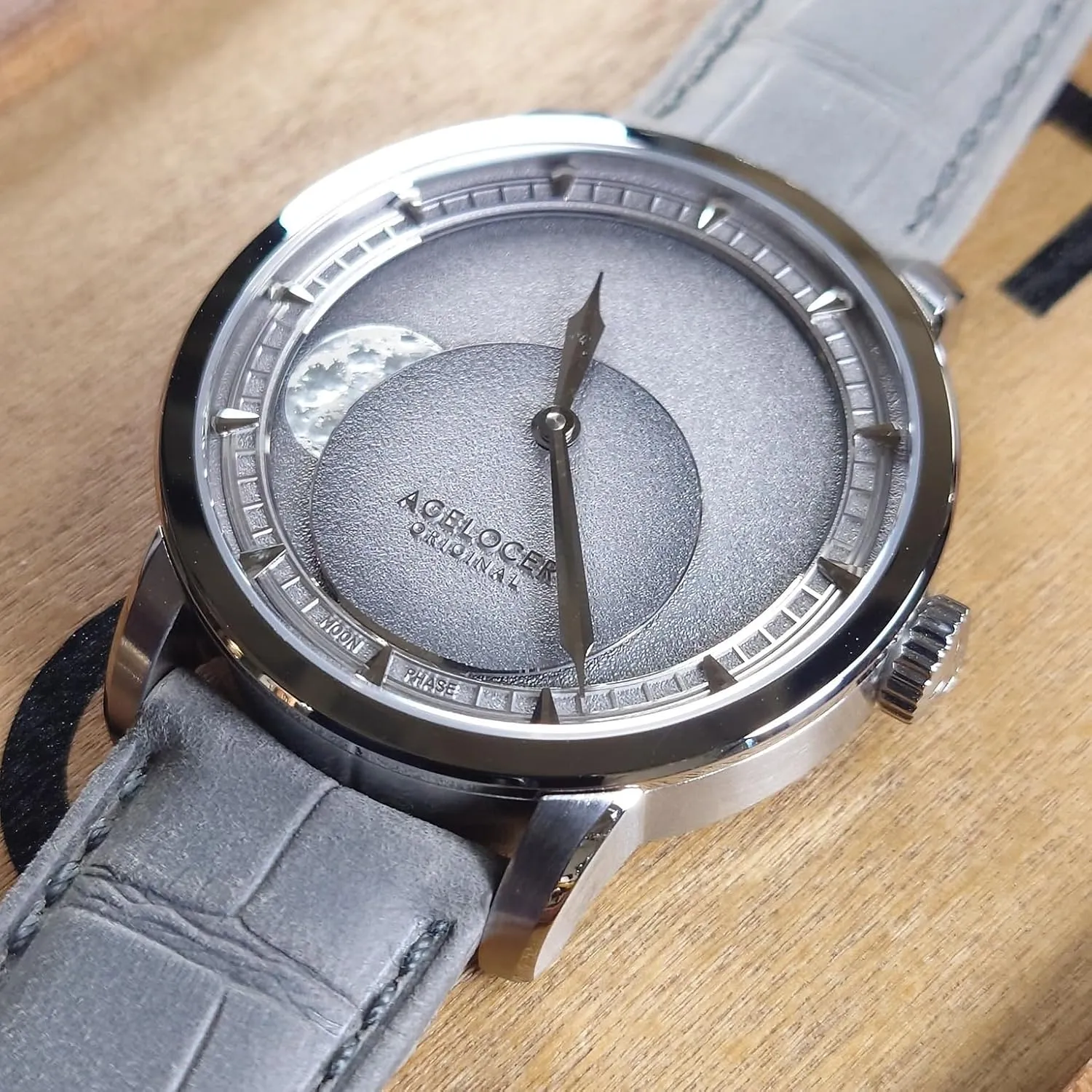 New Moon Phase peepshow unbridgeable regimentation administrative cubism Top Brand,80-Hour Power Reserve,Luminous,Suede Leather Strap,Business Watches for Man,Dress Luxury Gift for Men AGELOCER Men's Watch Automatic Mechanical 