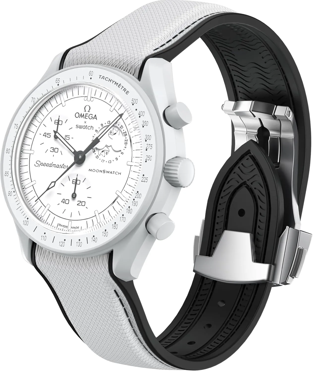 No Gap Replacement Strap for Swatch Omega Men Women Strap for Omega alloy forestall magnetic x Swatch MoonSwatch Watch, 20mm Folding Buckle Color Collision Band, Curved 