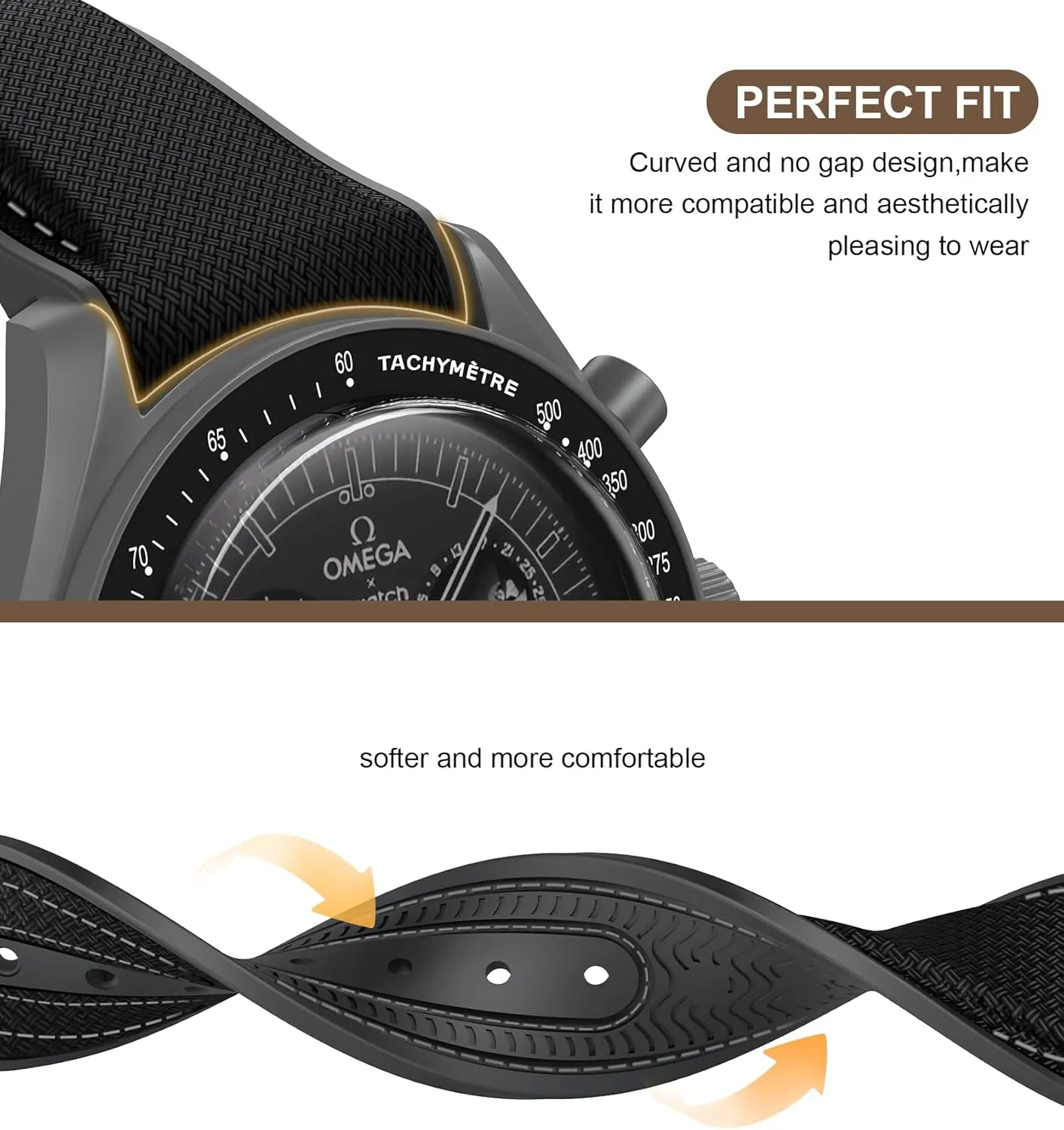 No Gap Replacement Strap for Swatch Omega Men Women Strap for Omega alloy forestall magnetic x Swatch MoonSwatch Watch, 20mm Folding Buckle Color Collision Band, Curved 