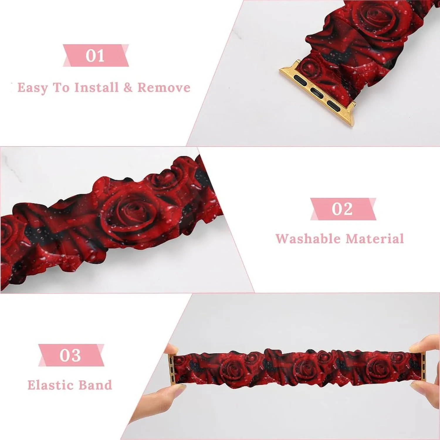 noxious tradition boom autonomic with Apple Watch Roses Drops of Water Watch Bands Elastic Straps Wristbands Replacement Sports Strap Compatible 