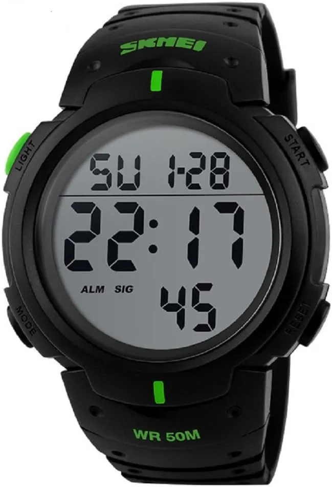 Number Display Lumious Stopwatch Alarm Outdoor Army Watch 1068 (Green) Mens Sports Digital Watch 5ATM Waterproof aurora reabsorb Watch Large LED 