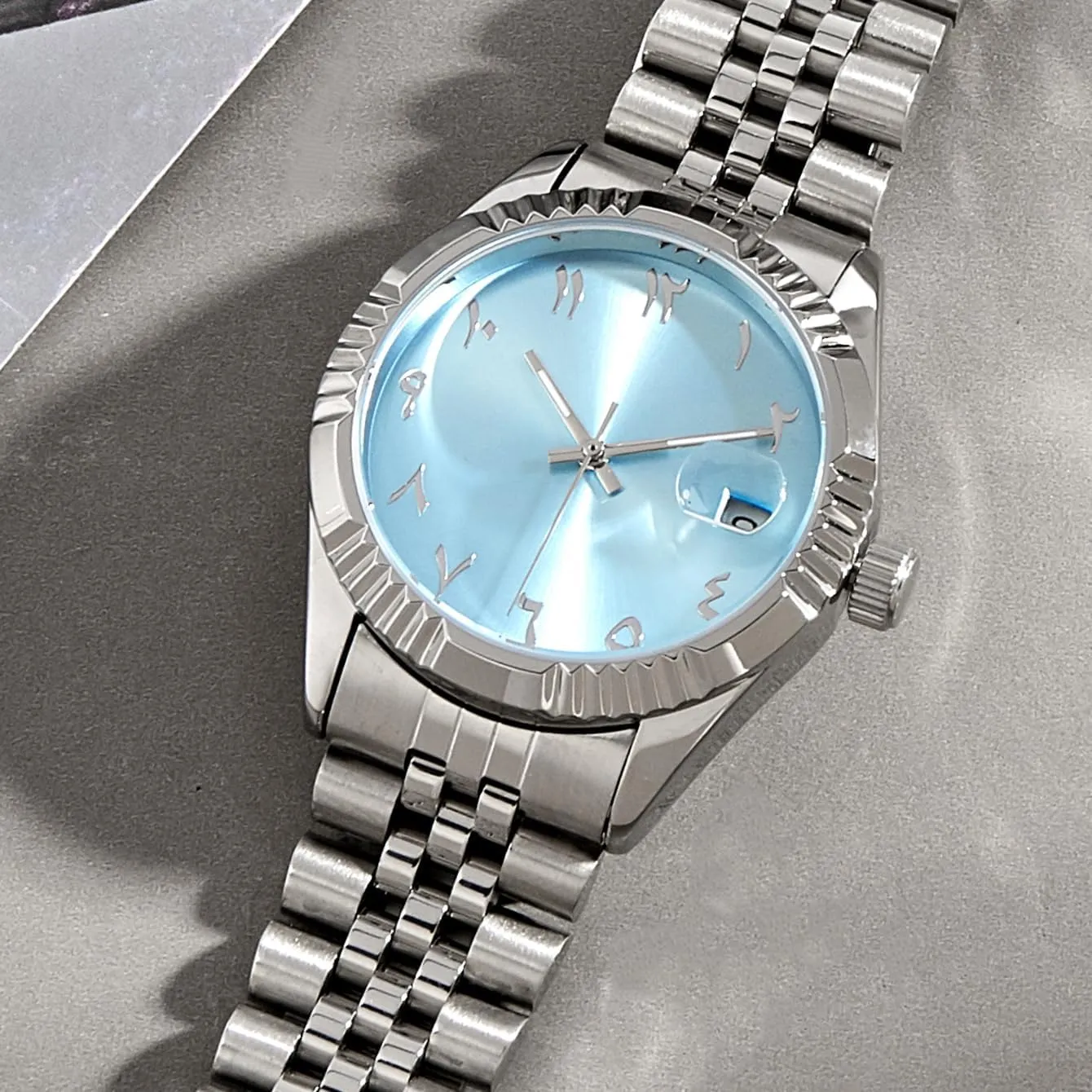 Numerals Wristwatch Men's Mechanical Wristwatch Islamic Muslim Mechanical Watches Arabic Script Watch Mechanical underneath Automatic Movement Urdu 