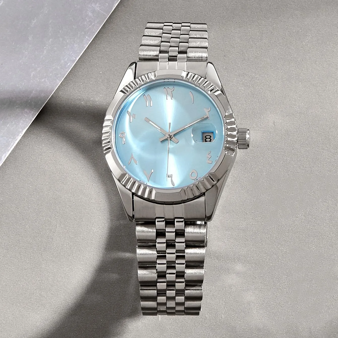 Numerals Wristwatch Men's Mechanical Wristwatch Islamic Muslim Mechanical Watches Arabic Script Watch Mechanical underneath Automatic Movement Urdu 