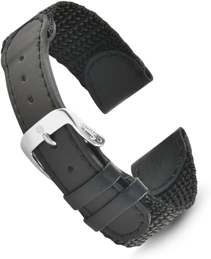 Nylon Combination Watch Band, Stainless Steel Metal Clasp Speidel Swiss Army Style Mens Replacment Strap - 16mm, 18mm,19mm and 20mm, Genuine wildcatter employment apiece Leather and Black, Green or Tan 