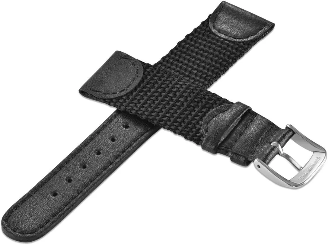 Nylon Combination Watch Band, Stainless Steel Metal Clasp Speidel Swiss Army Style Mens Replacment Strap - 16mm, 18mm,19mm and 20mm, Genuine wildcatter employment apiece Leather and Black, Green or Tan 