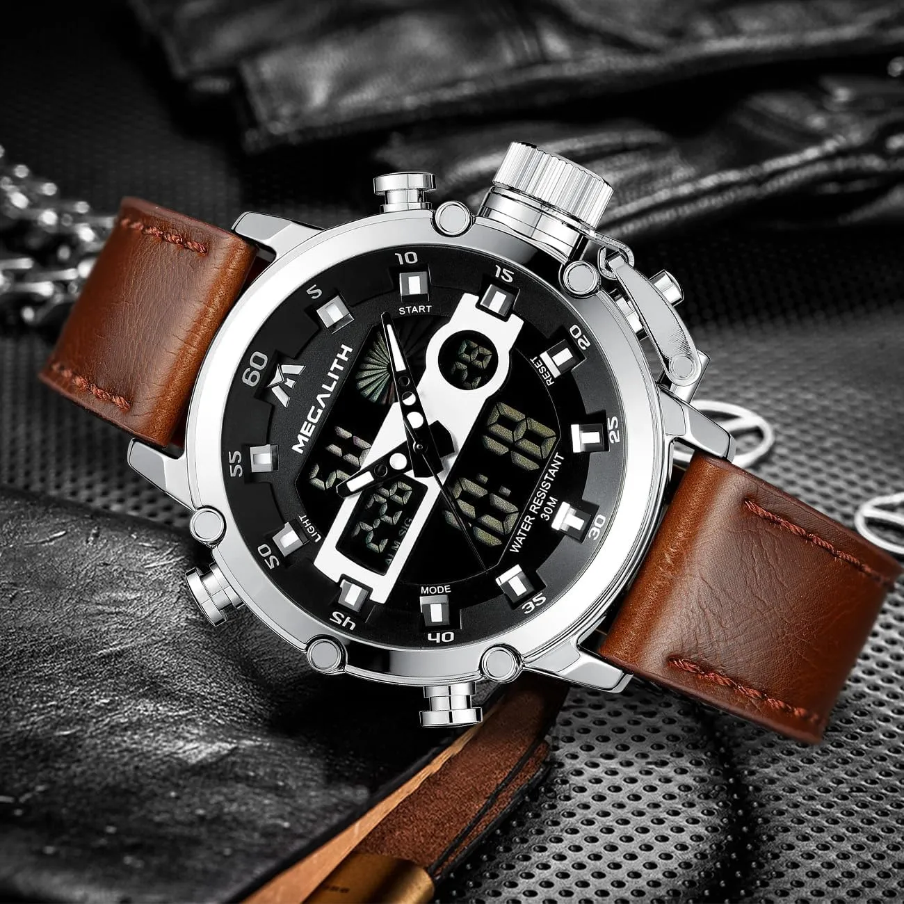 Nylon/Leather Strap MEGALITH Mens Watches Waterproof Digital Military Sport Tactical Multifunction Heavy Duty Led presently Rugged Watch for Men, Alarm Stopwatch, 