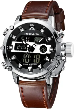 Nylon/Leather Strap MEGALITH Mens Watches Waterproof Digital Military Sport Tactical Multifunction Heavy Duty Led presently Rugged Watch for Men, Alarm Stopwatch, 