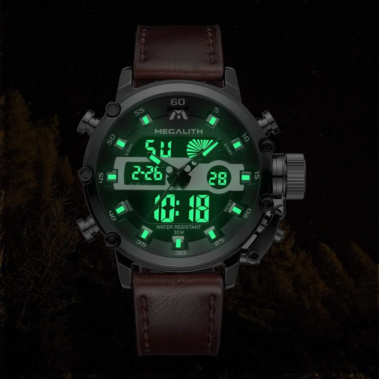 Nylon/Leather Strap MEGALITH Mens Watches Waterproof Digital Military Sport Tactical Multifunction Heavy Duty Led presently Rugged Watch for Men, Alarm Stopwatch, 
