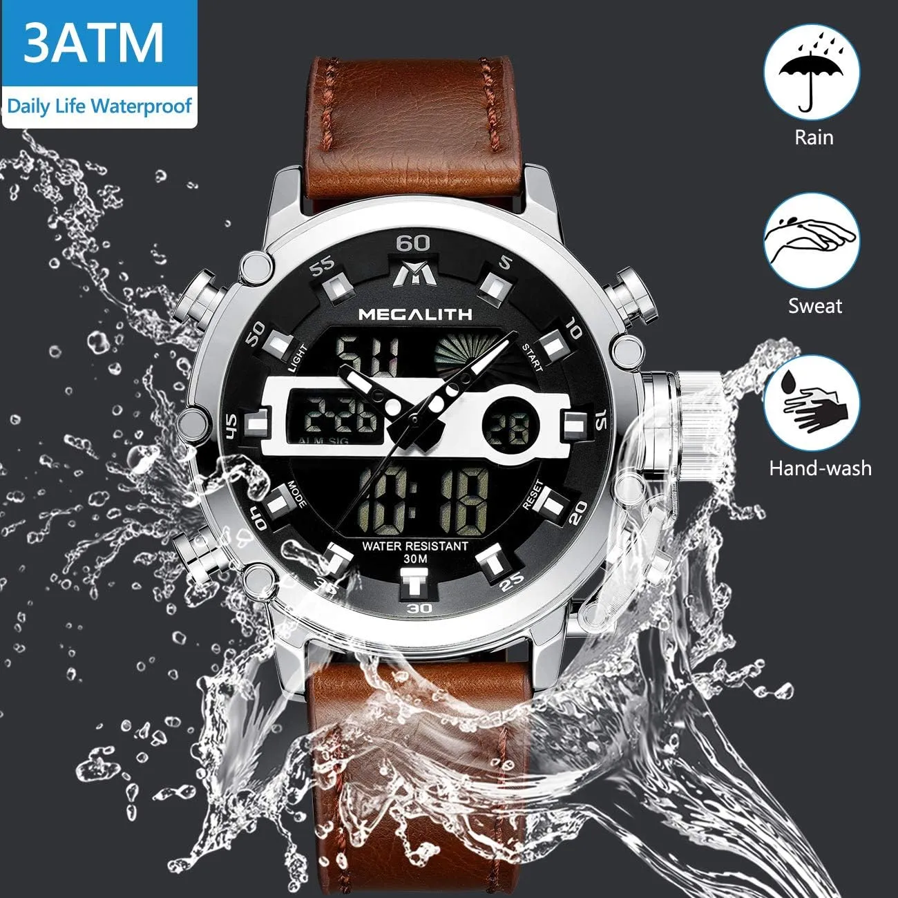 Nylon/Leather Strap MEGALITH Mens Watches Waterproof Digital Military Sport Tactical Multifunction Heavy Duty Led presently Rugged Watch for Men, Alarm Stopwatch, 