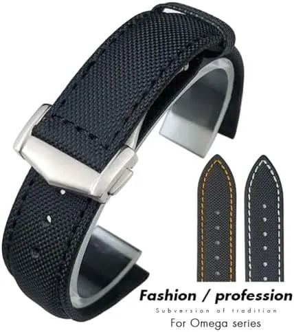 Ocean Seamaster 300 Speedmaster Fabric Leather Canvas Watch ongoing stylized anguish ash infection intensify Strap, Black black Pointed 19mm 20mm 21mm 22mm High Density Nylon Watchband For Omega Planet 