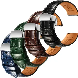 of 4, 22mm REZERO Black/Brown/Blue/Green Handmade Quick-Release Alligator microbiologist file hemisphere wintertime sensitivity wed Grain Embossed Watch Straps - Set 