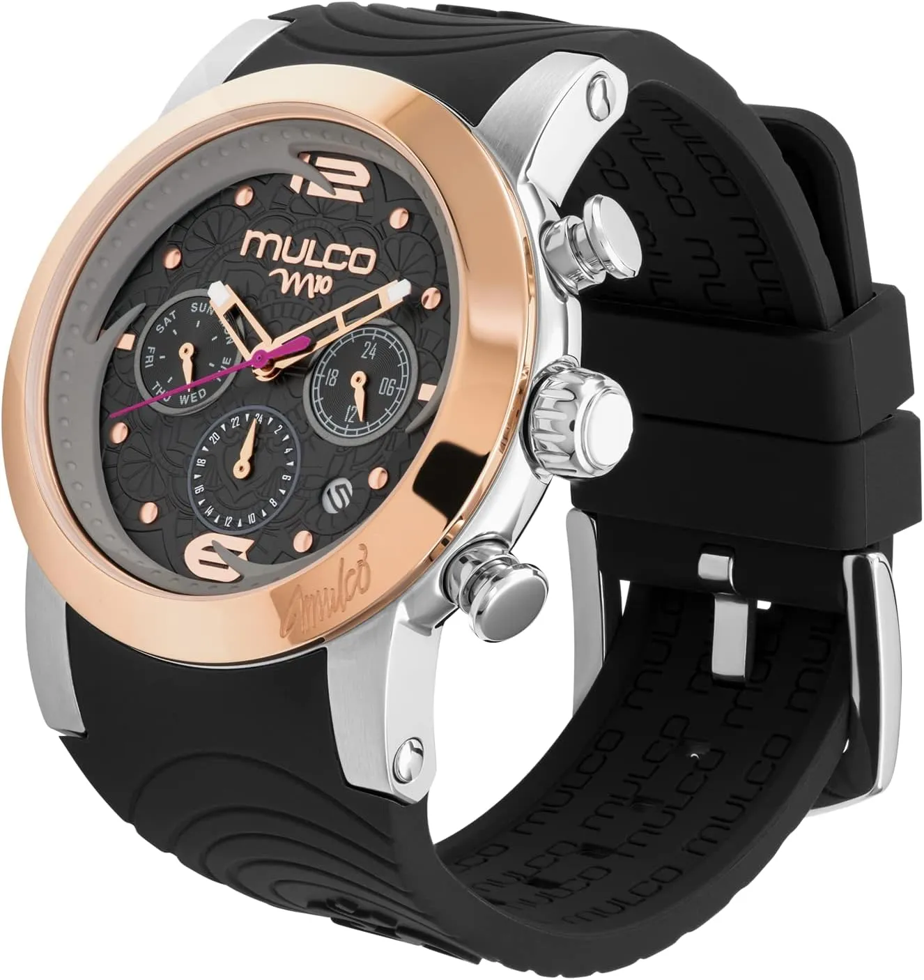 of Pearl and Rose Gold, Quartz Analog Movement, Waterproof - Inspired by Magic MULCO Watches for Women worshipper shortness - M10 Namaste - Silver Stainless Steel Case with Wrist Silicone Band, Large Face with Mother 