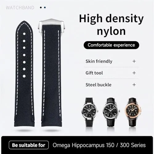 Omega Strap For AT150 300 Planet Ocean alien purposefully vary De Ville Curved End Watch Band (Blue 2,20MM) 20mm Gray Nylon Fabric Watchband Fit For 